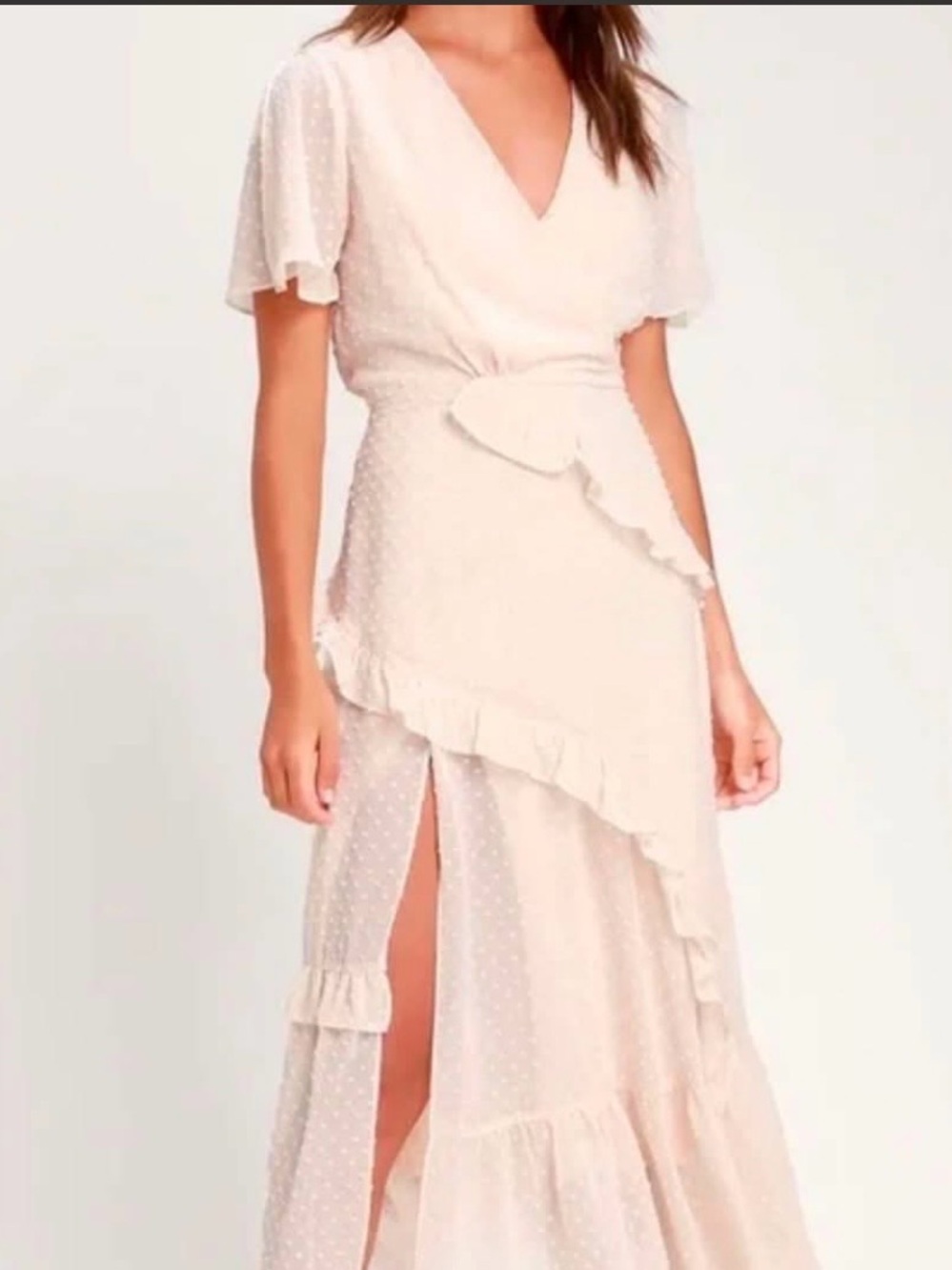 Lulu's Cream Ruffle Wrap Maxi Dress